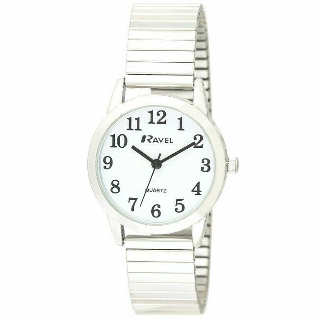 RAVEL Ravel Mens Bold Number White Dial Silver Expander Bracelet Watch R0232.01.1