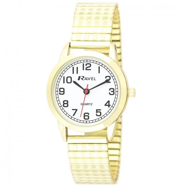 Ravel Ravel Ladies Bold Number White Dial Gold Expander Bracelet Watch R0232.12.2