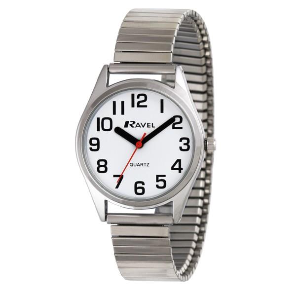 Ravel Ravel Mens Basic Bold Easy Read Expander Bracelet Watch Silver R0225