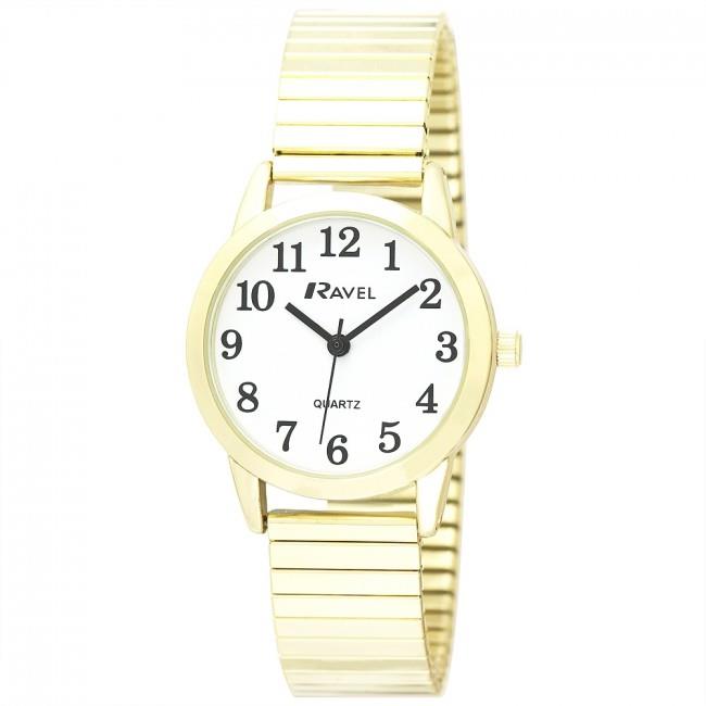 Ravel Ravel Ladies Bold Number White Dial Gold Expander Bracelet Watch R0232.02.2
