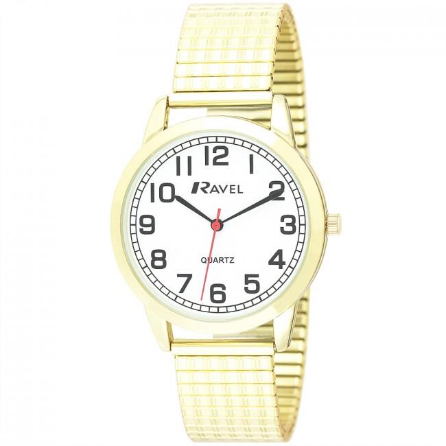RAVEL Ravel Mens Bold Number White Dial Gold Expander Bracelet Watch R0232.12.1