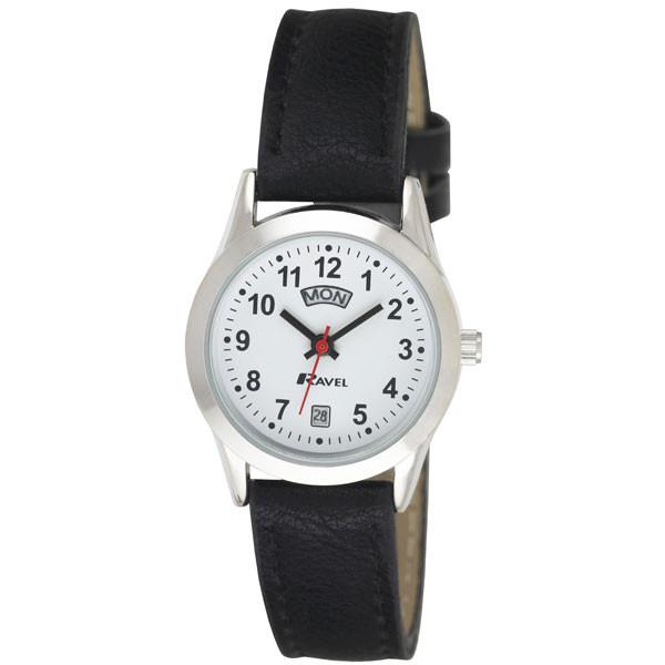 Ravel Ravel Womens Stainless Steel Day/Date Faux Leather Strap Watch R0706.20.2