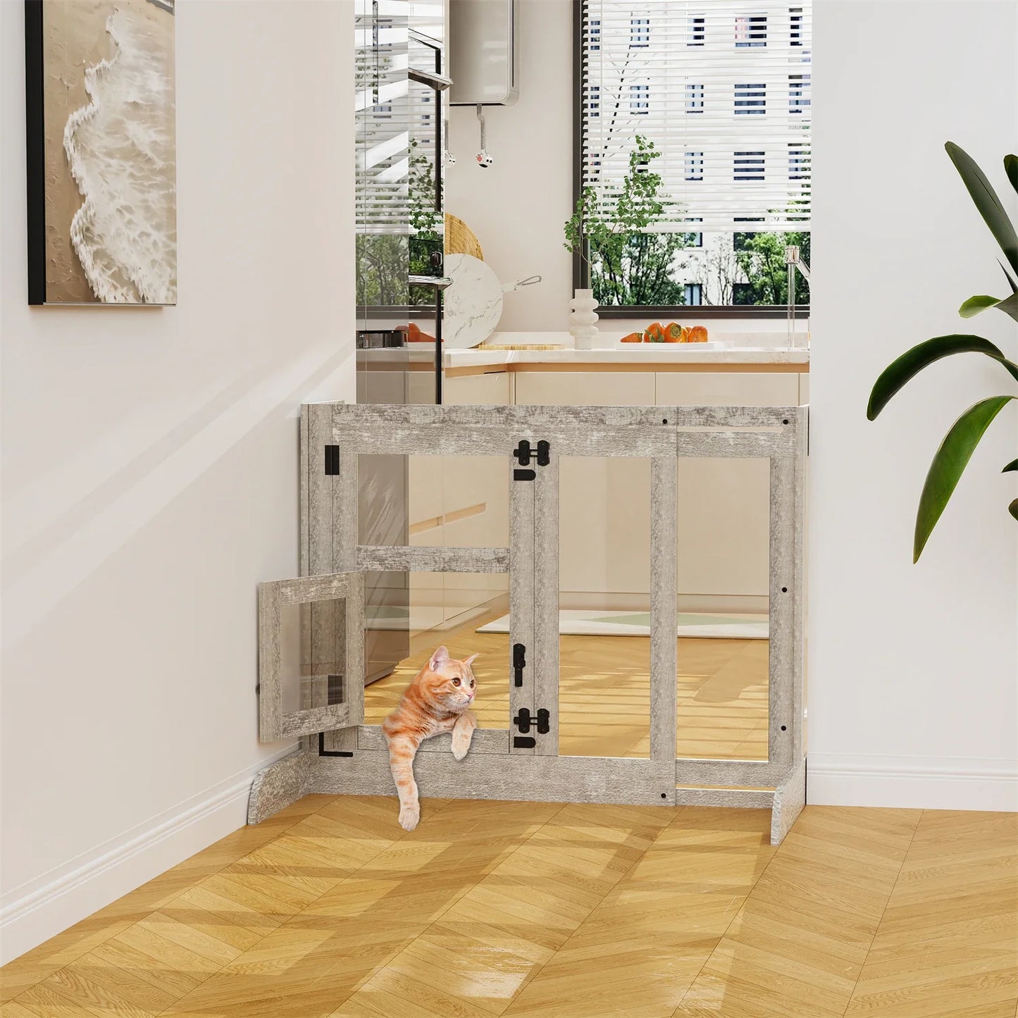 Tempered Glass Dog Gate Adjustable Length From 77 to 100cm Pet Door Gate Barrier Fence Panels