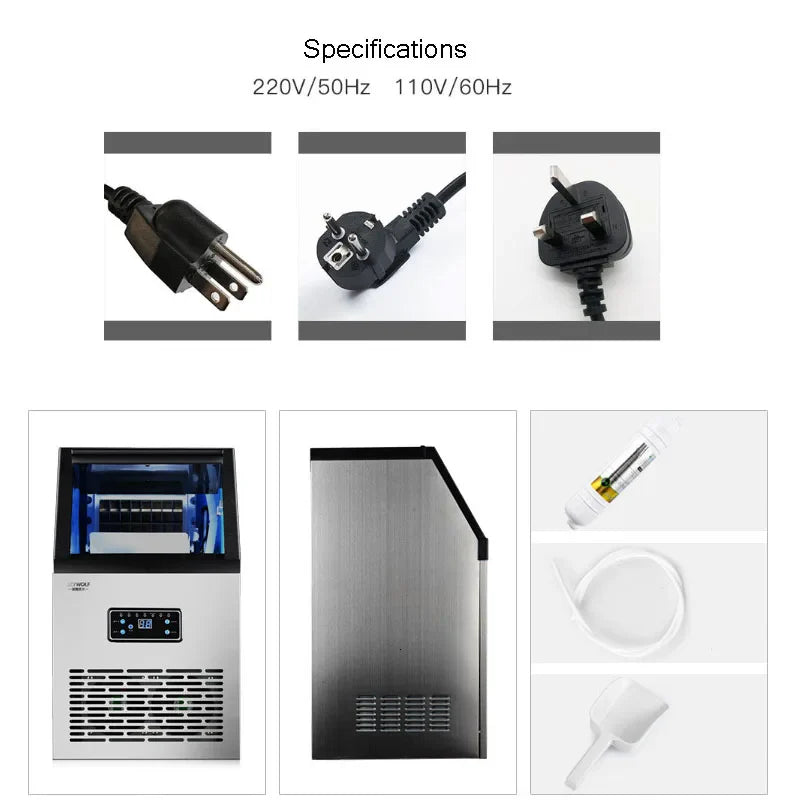 Commercial Ice Maker Countertop Automatic Built-in Cube Generator Electric Cooler Machine Home Appliance