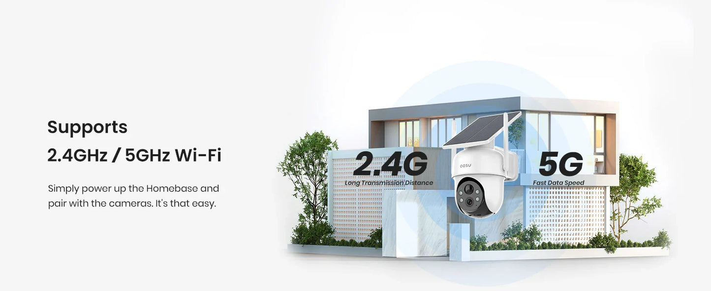 AOSU 2K 3MP Solar Battery Camera System 4 Cams Kit Wireless 360° PTZ Surveillance Wifi Camera Set Include Home Base Support Alex