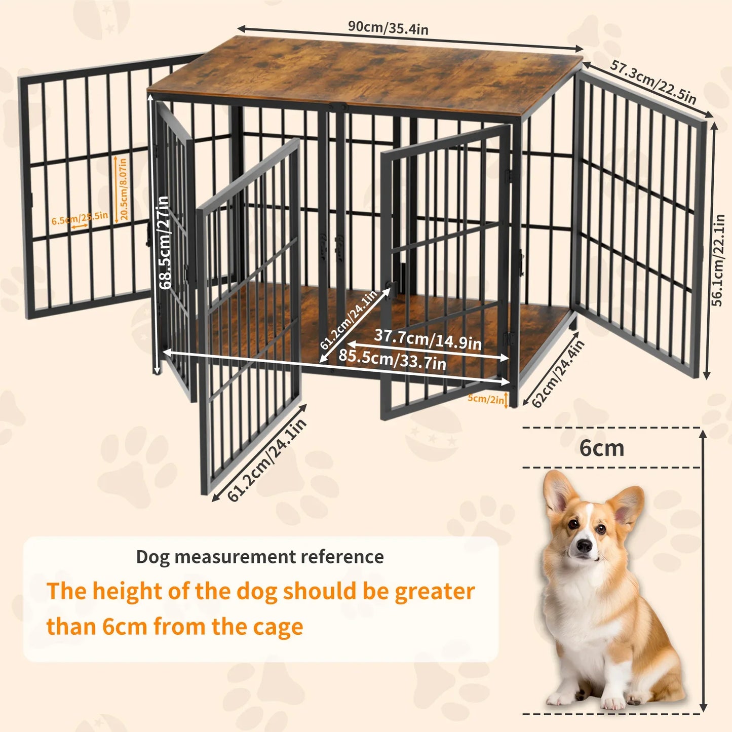 Heavy Duty Dog House End Table Furniture with Four Doors and Lock Latches Divider, Metal Pet Kennel Cage Crate