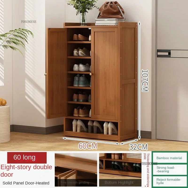 Japanese Bamboo Shoe Rack Indoor Multi-layer Dustproof Shoe Organizers Furniture Imitation Rattan Weave Cabinets for Living Room