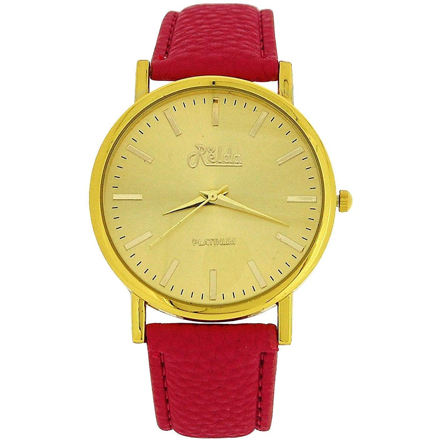 Relda Relda Women Analogue Jumbo Gold tone Dial & Leather Pink Strap With Buckle REL61