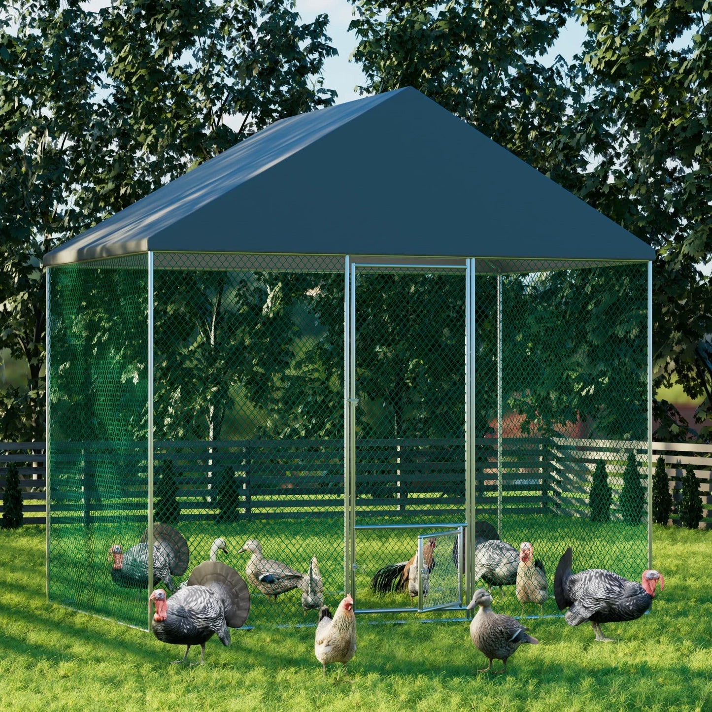 Jumbo Large Metal Chicken Coop Runs for Outdoor Yard, Walk in Chicken Cage, with Mesh and Waterproof Cover, Hen House