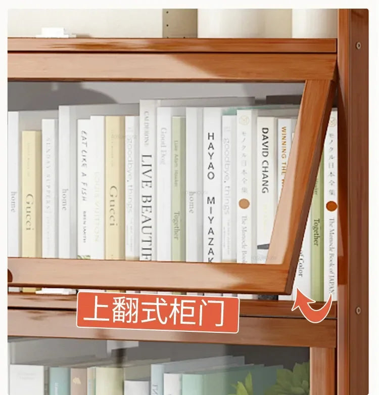 Japanese Home Furniture Bamboo Bookcases Organizer Multi-layer Storage Shelf Simple Retro Bookshelf With Door Modern Office Desk