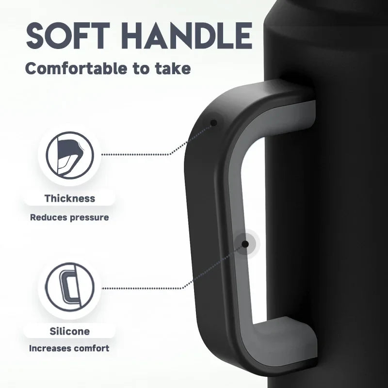 Meoky 50oz Tumbler Handle Straw Insulated Water Bottle Multi-prints Stainless Steel Leak-proof Large Capacity Travel Vacuum Cup