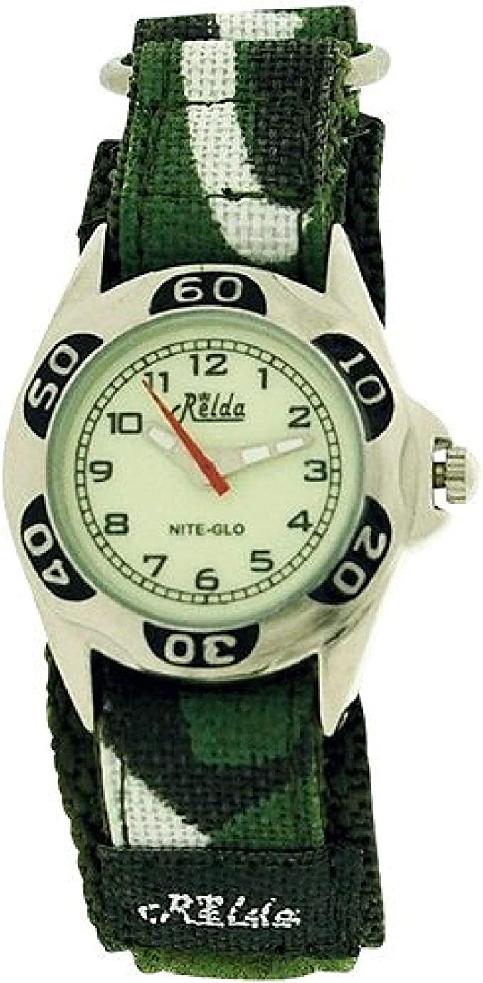 Relda Relda Kids Nite-Glo Luminous Dial Green Camouflage Army Easy Fasten Watch REL64