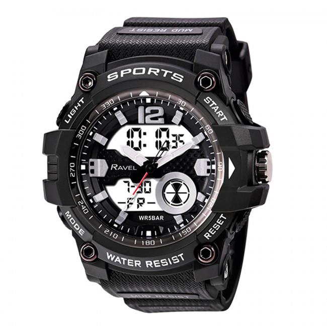 Ravel Ravel Adults Ana-Digi Dual time 5ATM Sports Black Digital Watch RDT.2A