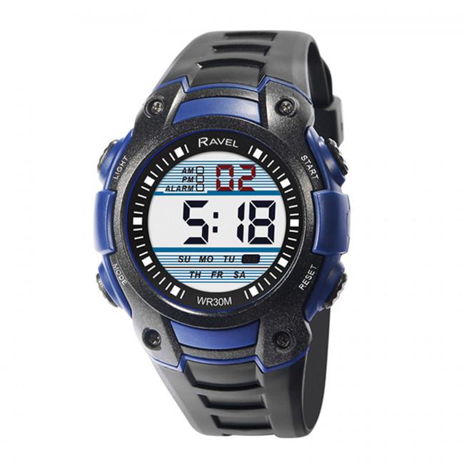 Ravel Ravel Mens 3ATM Digital Sports Black/Blue Watch RDG.14.10