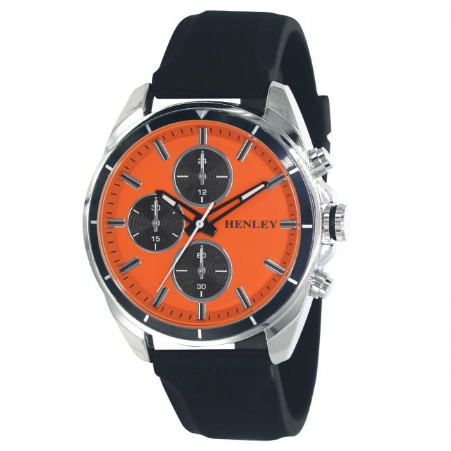 Henley Henley Mens Multi Eye Orange Dial With Black Sports Silicone Rubber Strap Watch H02209.8