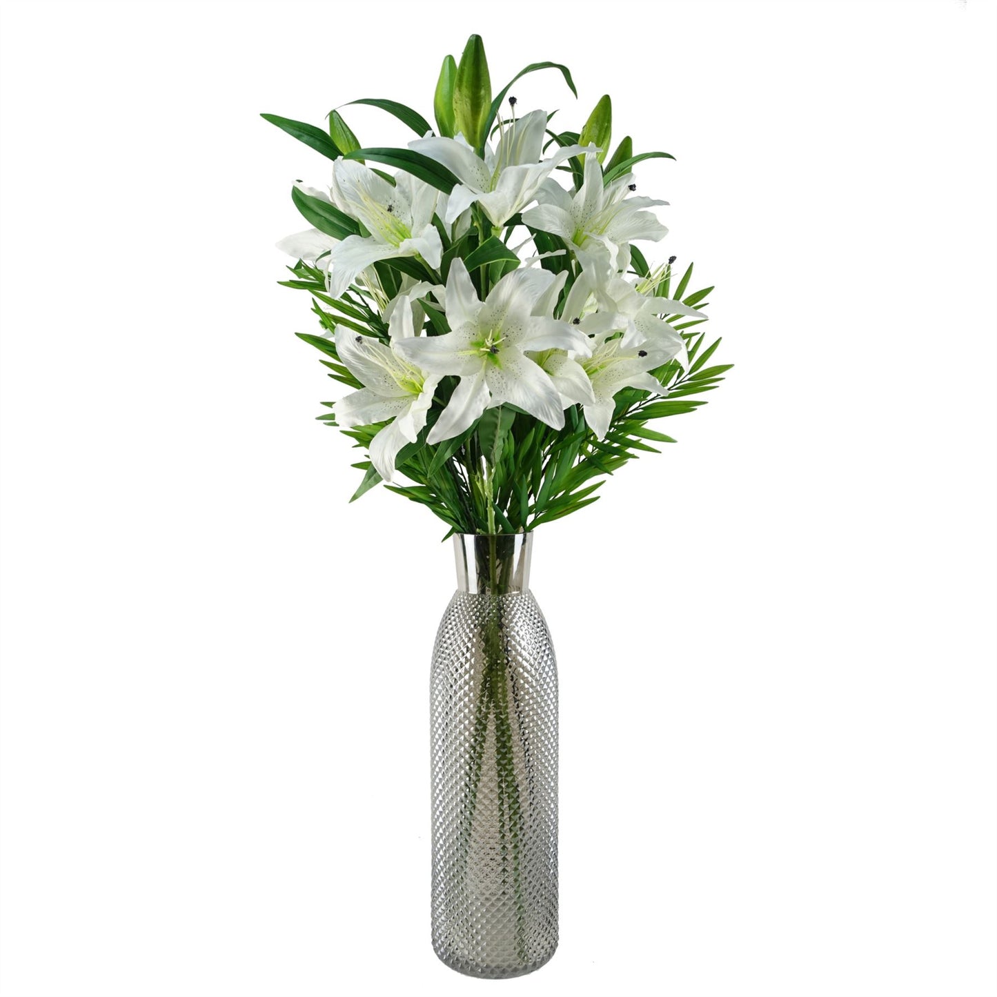 100cm White Lily and Fern Display Glass Vase