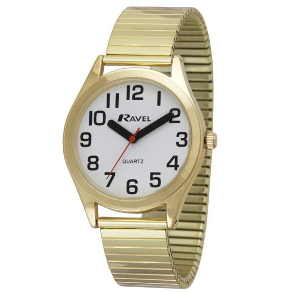 Ravel Ravel Mens Basic Bold Easy Read Expander Bracelet Watch Gilt R0225.02.1