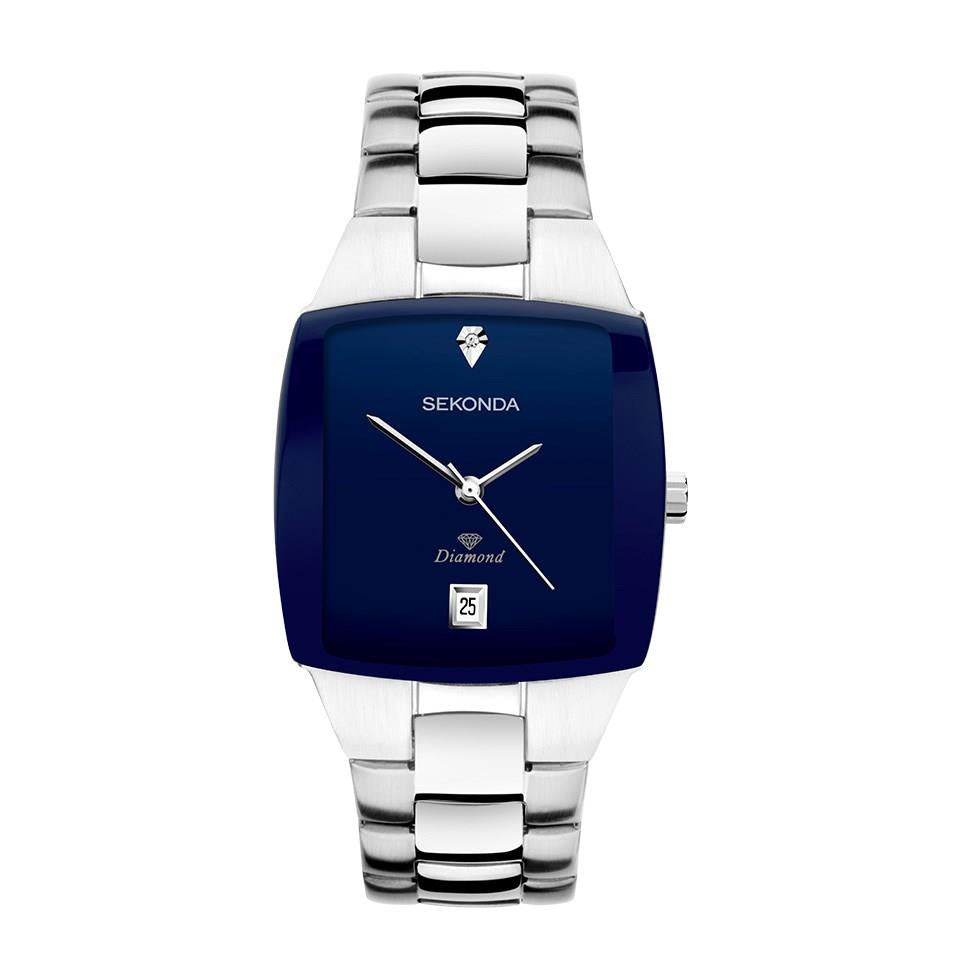 Sekonda Sekonda Mens Dated Square Blue Dial Stainless Steel Bracelet Watch 1936