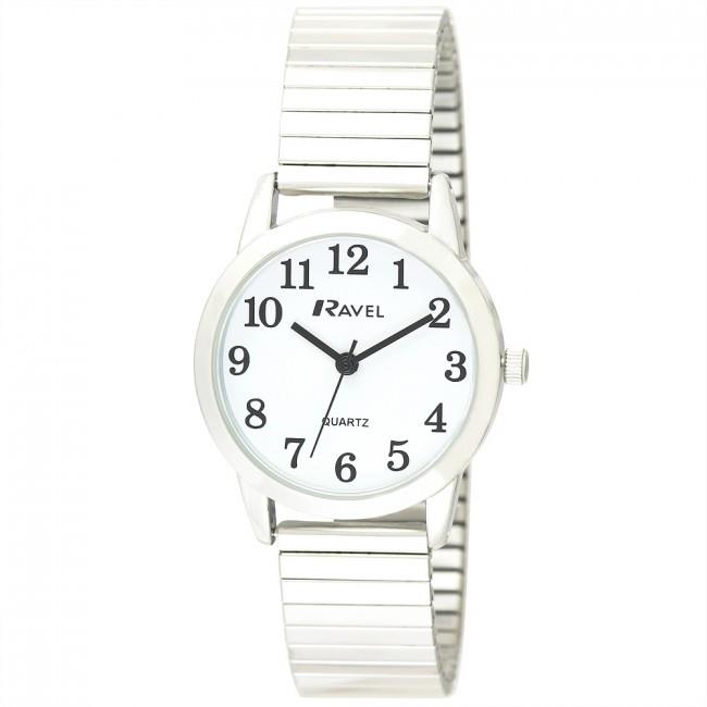 RAVEL Ravel Ladies Bold Number White Dial Expander Bracelet Watch R0232.01.2