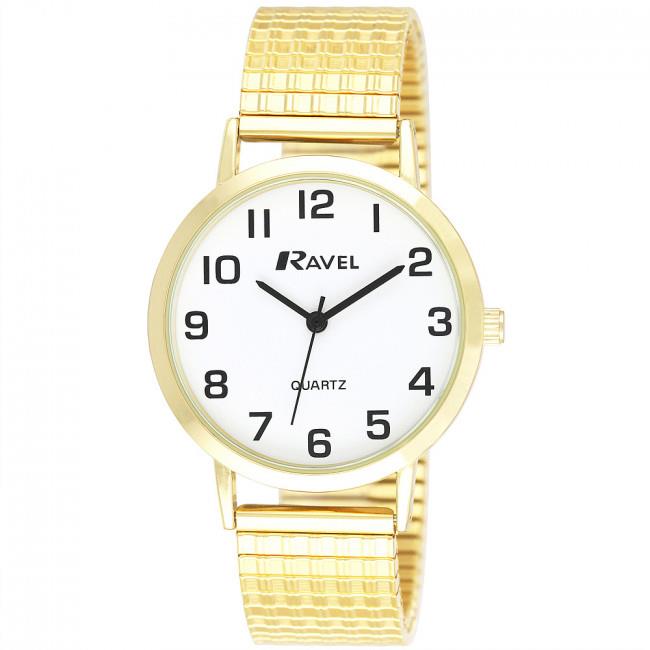 Ravel Ravel Mens Basic Gold Strap With White Round Easy Read Dial With Expander Strap Watch R0201.02.1S