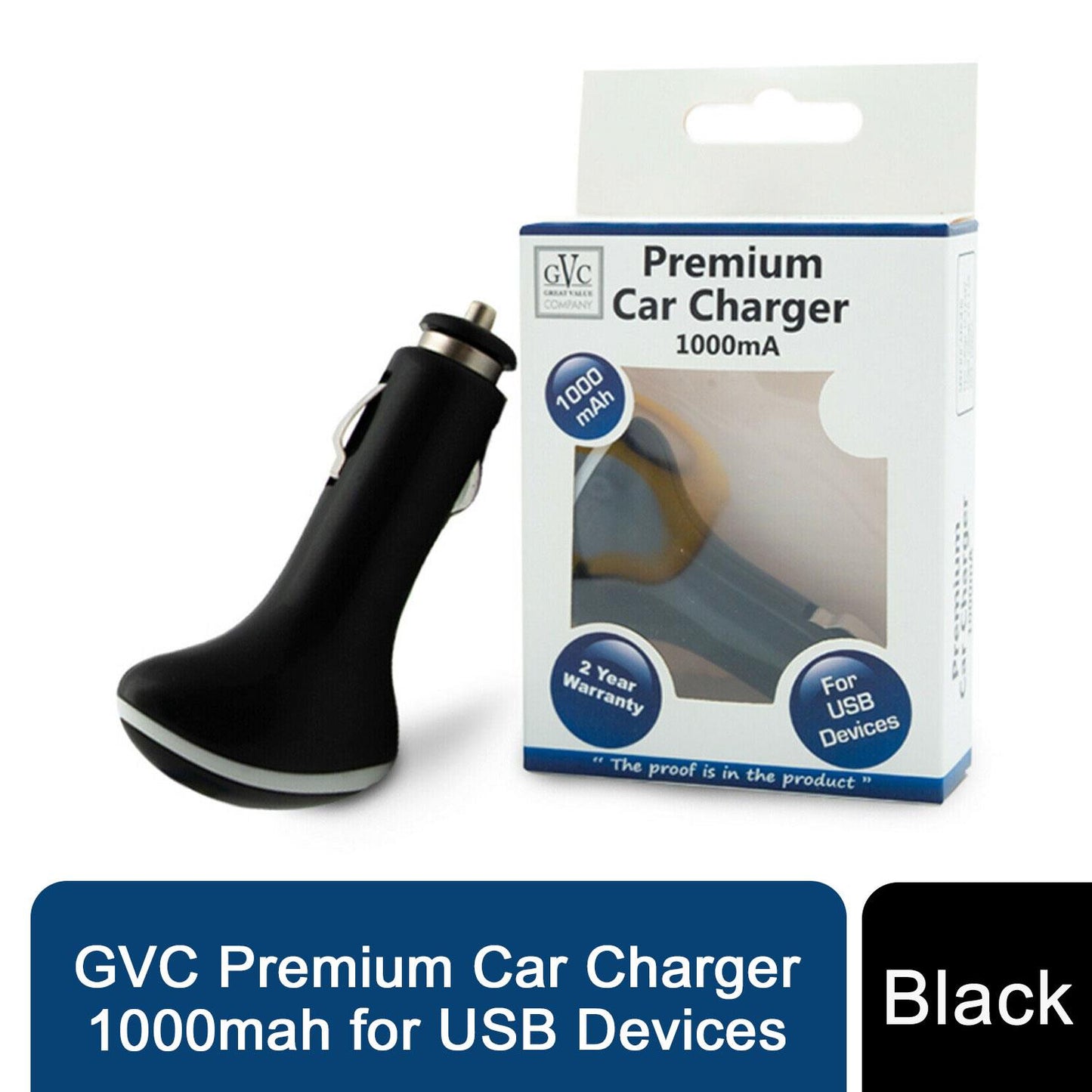 GVC GVC Premium Car Charger 1000mah for USB Devices - Black Black