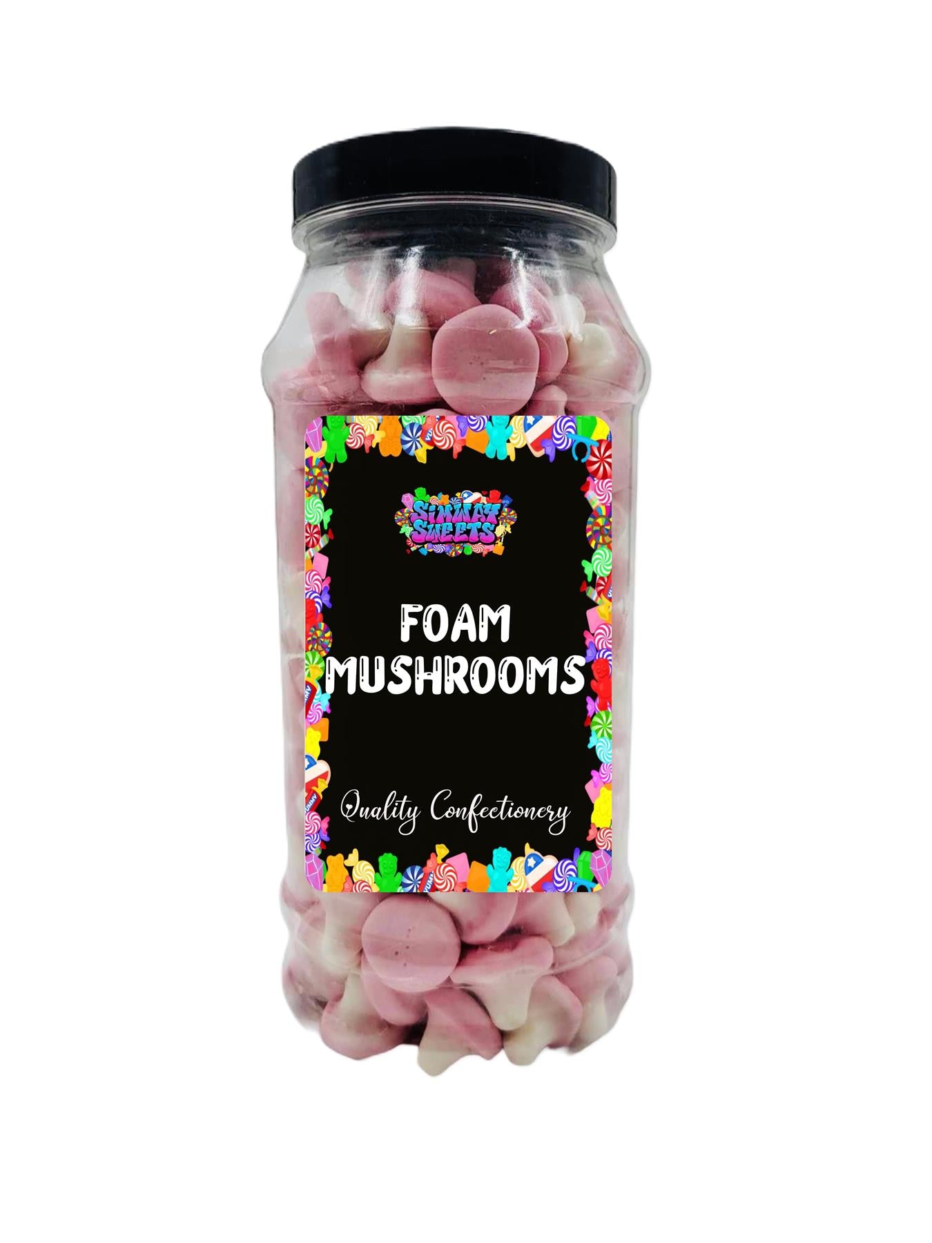 Simway Sweets Pink N White Mini Foam Mushroom Shaped Sweets Gummy Retro Sweets Gift Jar