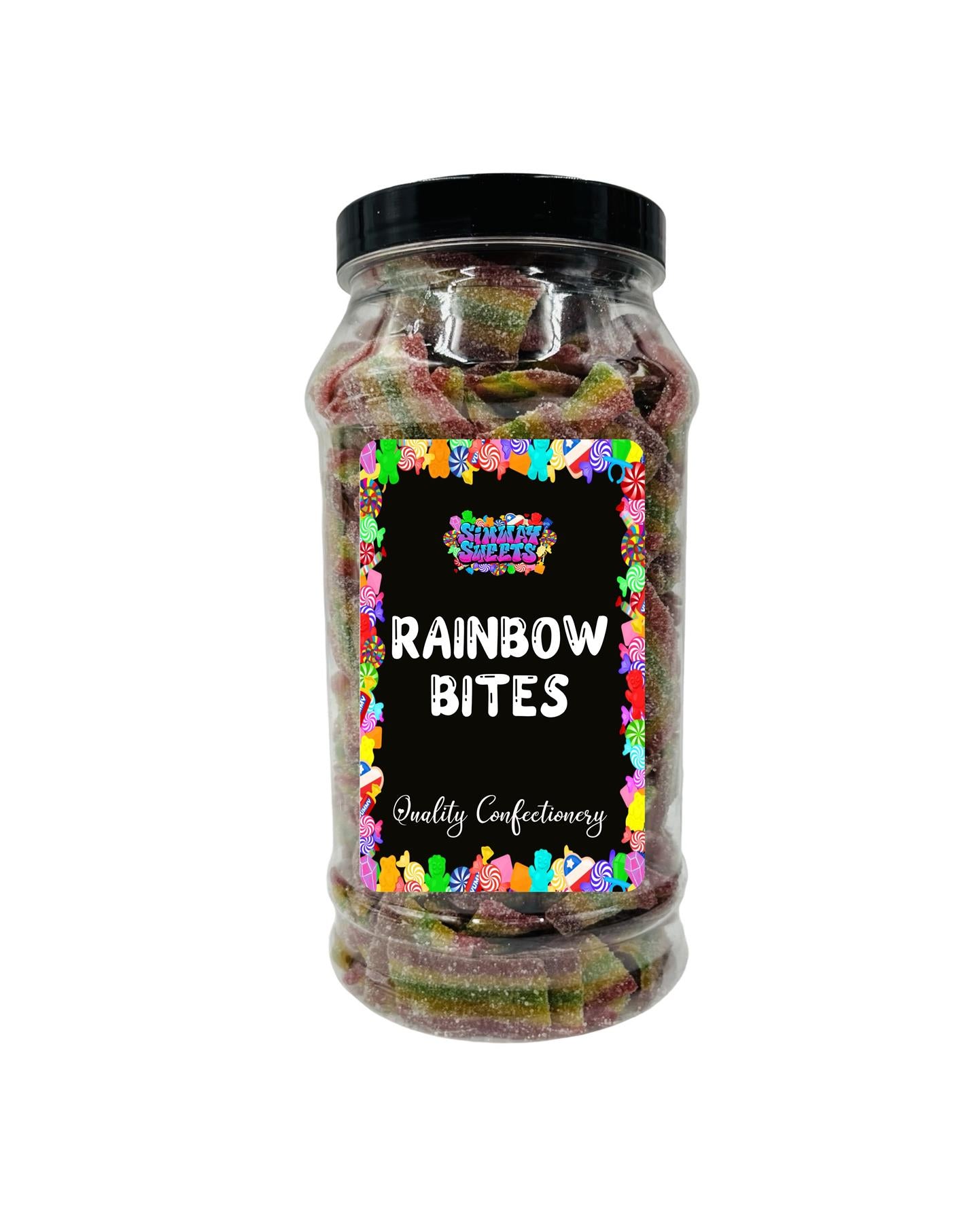 Simway Sweets Fizzy Rainbow Bites Mini Fizzy Belts Retro Sweets Gift Jar