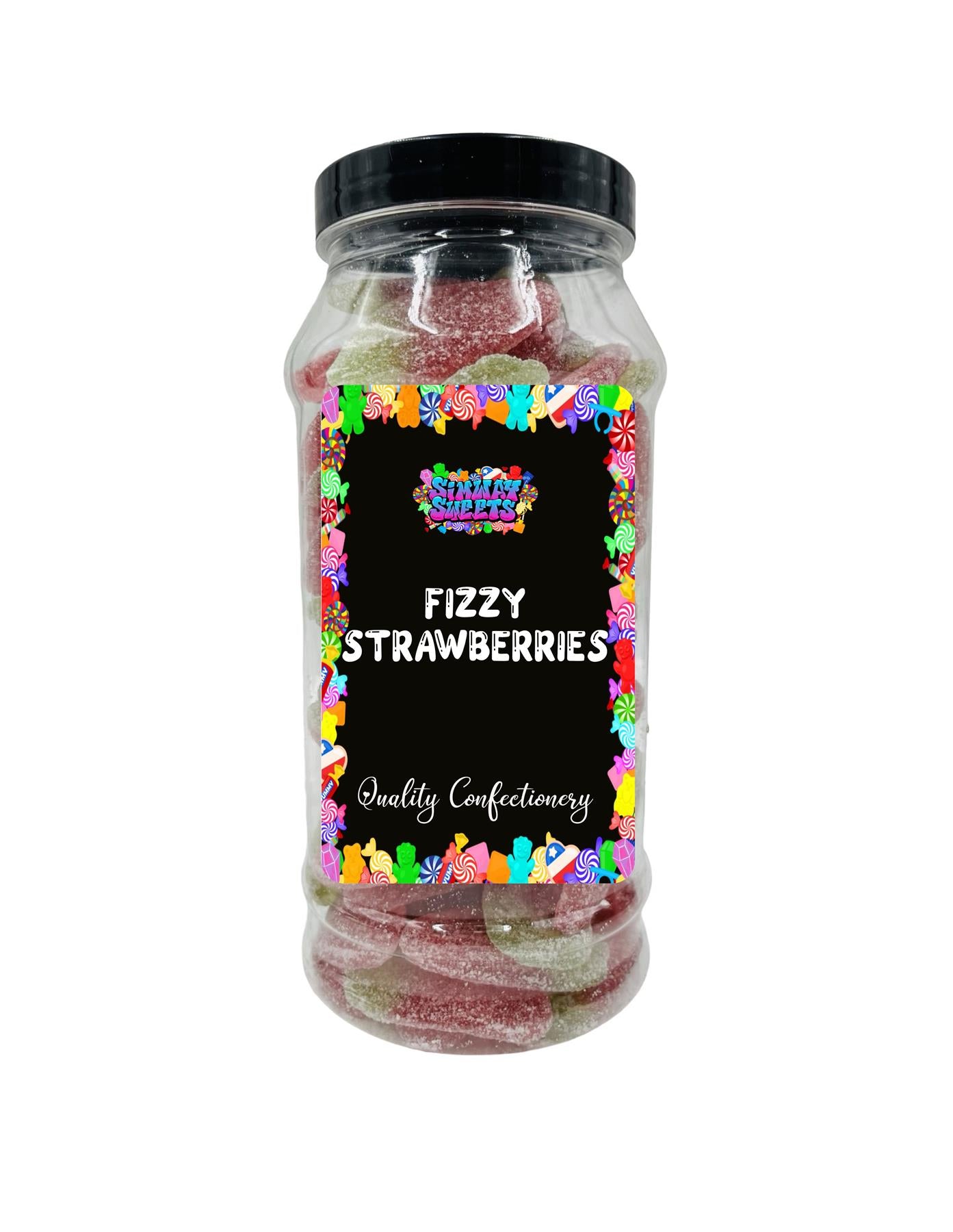 Simway Sweets Fizzy Giant Strawberries Strawberry Chewy Sweets Retro Jelly Gummy Sweets Gift Jar