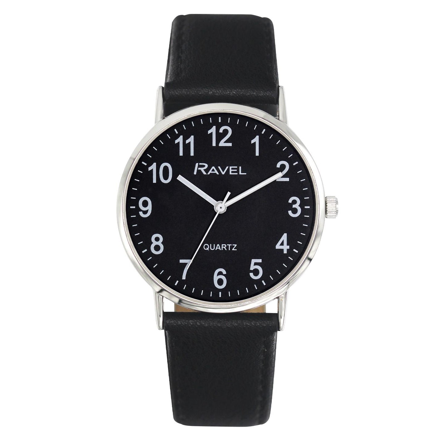 Ravel Ravel Mens Classic Big Black Dial Black Leather Strap Watch R0129.23.1