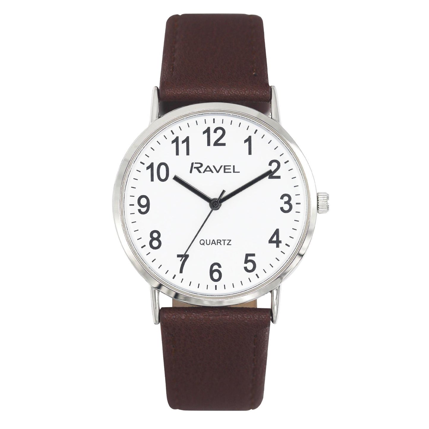 Ravel Ravel Mens Classic Big White Dial Brown Leather Strap Watch R0129.21.1