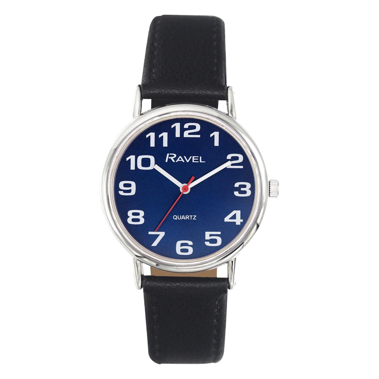 Ravel Ravel Unisex Mens Ladies Classic Big Blue Dial Black Leather Strap Watch R0105.52.1