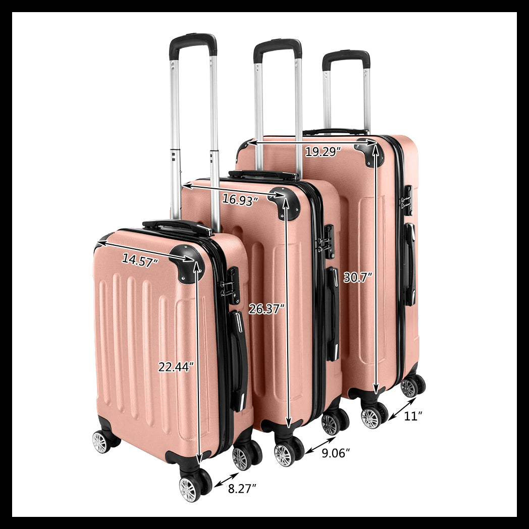 3 Pcs Suitcase Lightweight ABS Carry-on Hand Luggage 4 Spinner Wheels Trolley Case