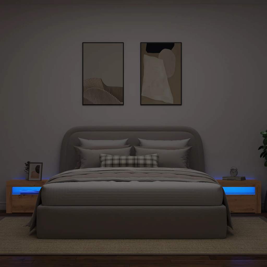vidaXL Bedside Cabinets 2 pcs with LEDs Artisan Oak 60x35x40 cm