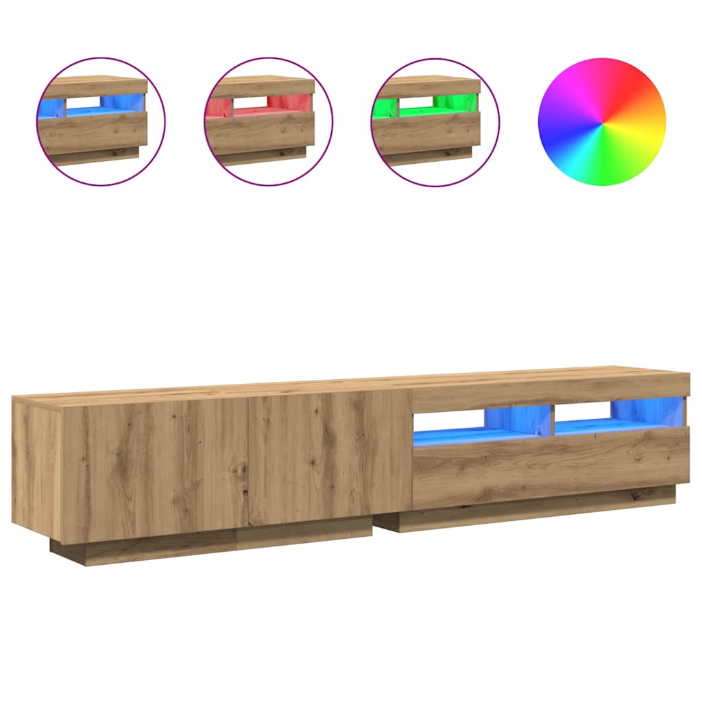 vidaXL TV Cabinet with LED Lights Artisan Oak 200x35x40 cm Engineered Wood