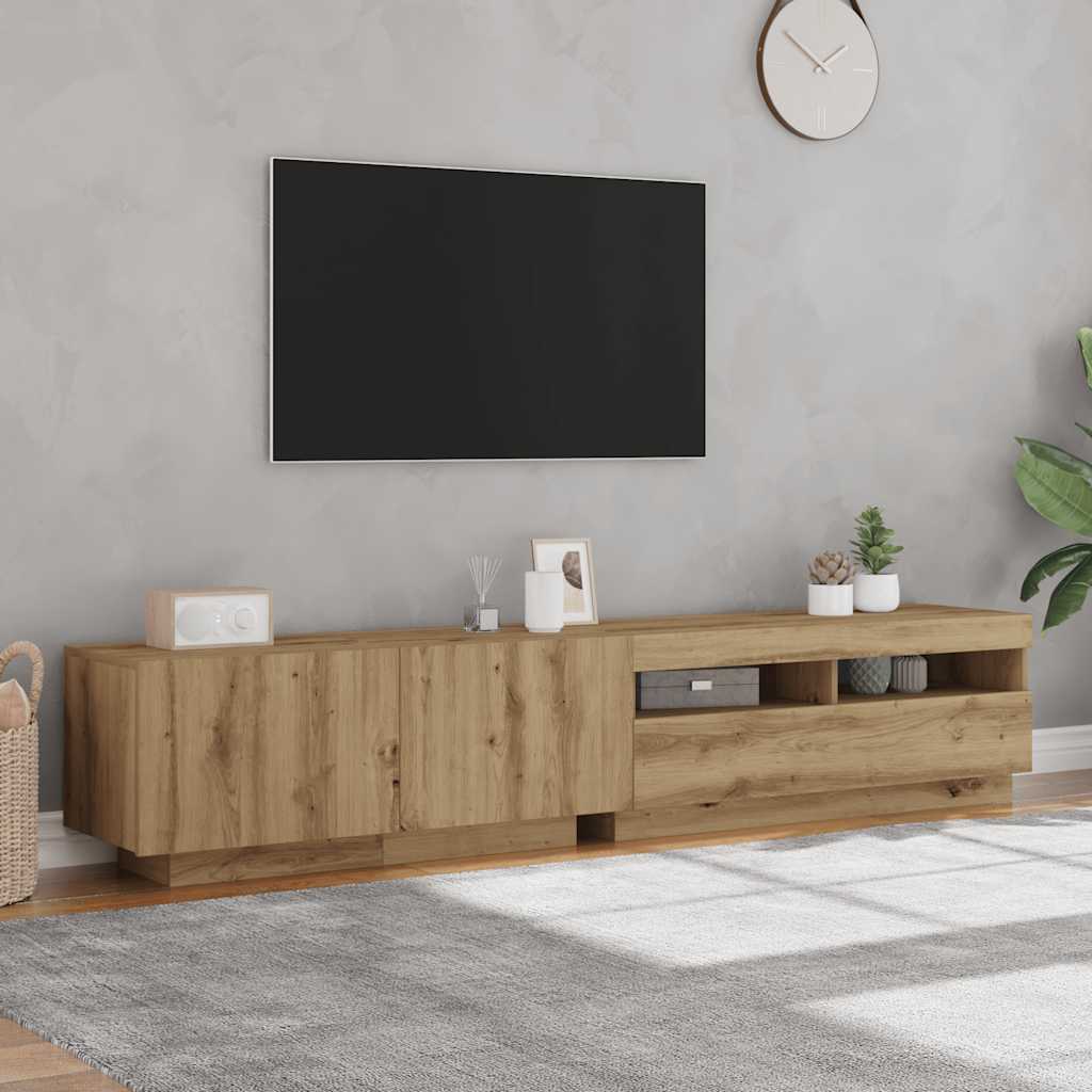 vidaXL TV Cabinet with LED Lights Artisan Oak 200x35x40 cm Engineered Wood