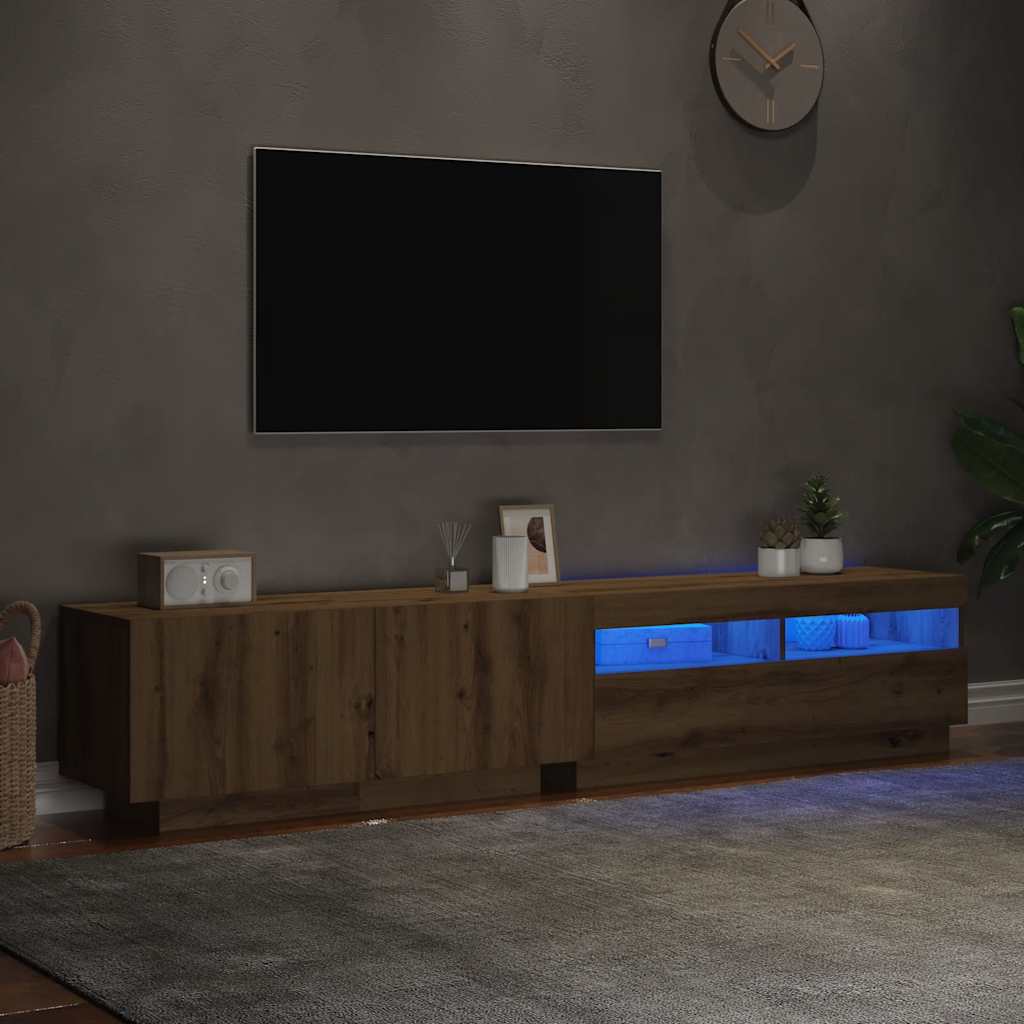 vidaXL TV Cabinet with LED Lights Artisan Oak 200x35x40 cm Engineered Wood