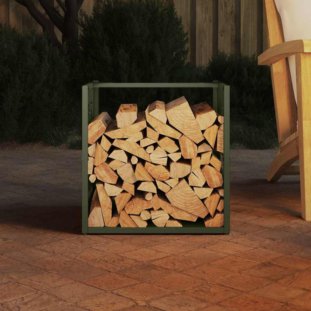 vidaXL Firewood Rack Olive Green 40x40x40 cm Cold-rolled steel