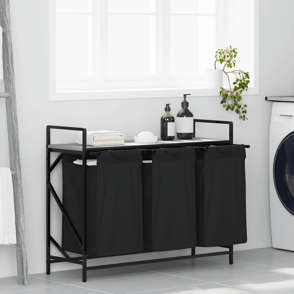 vidaXL Laundry Basket 3 Compartments with Shelf Grey Sonoma