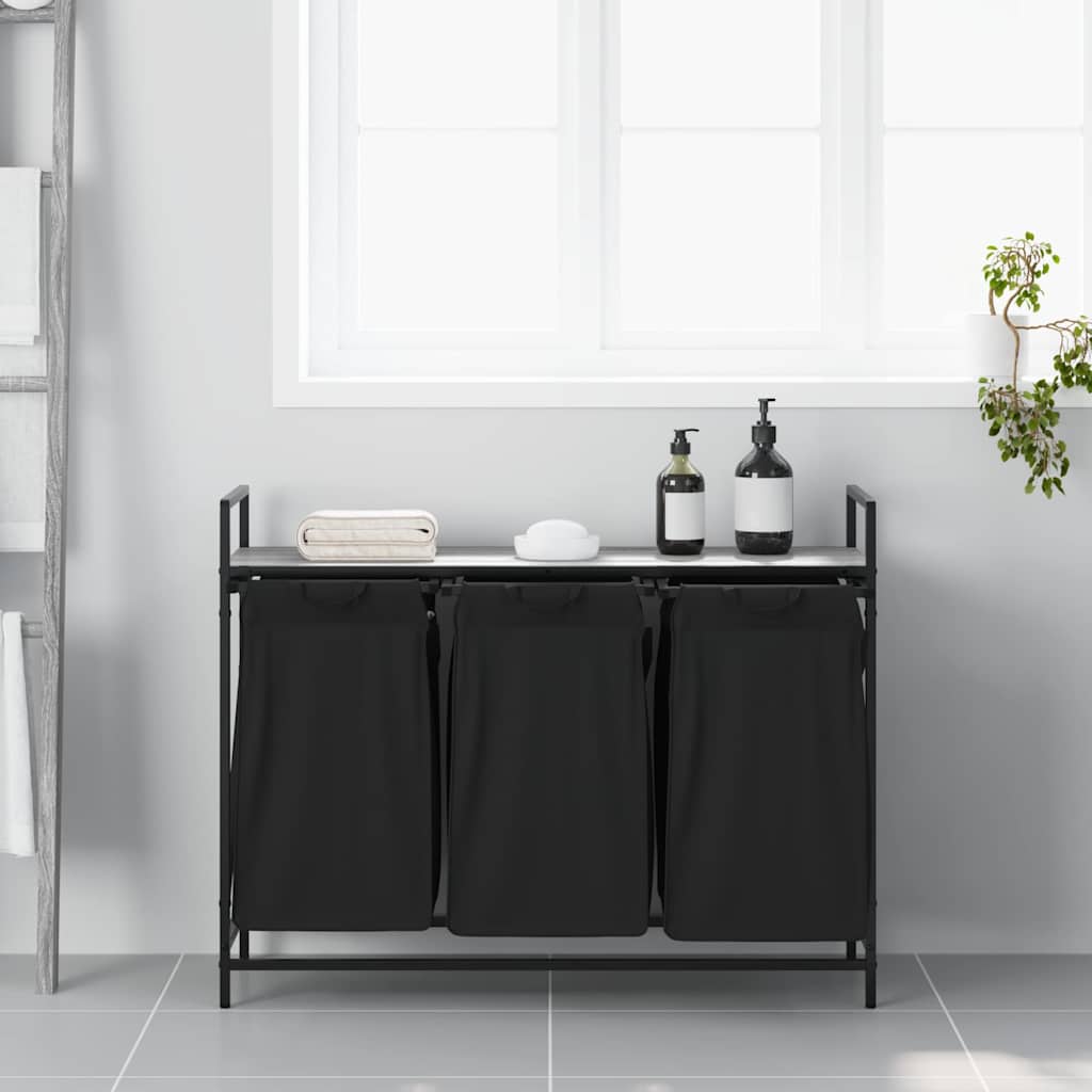 vidaXL Laundry Basket 3 Compartments with Shelf Grey Sonoma