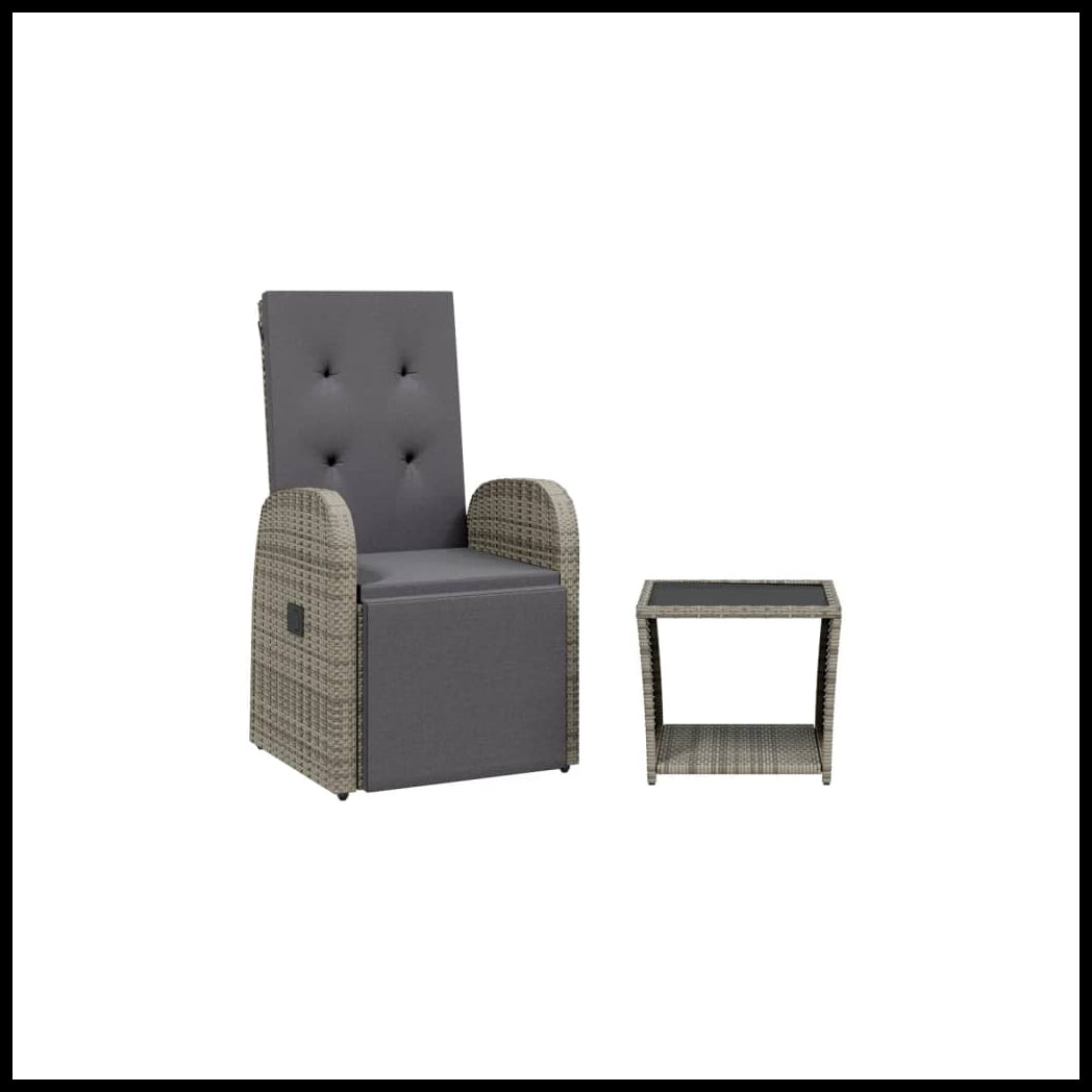 vidaXL 2 Piece Garden Dining Set with Cushions Grey Poly Rattan