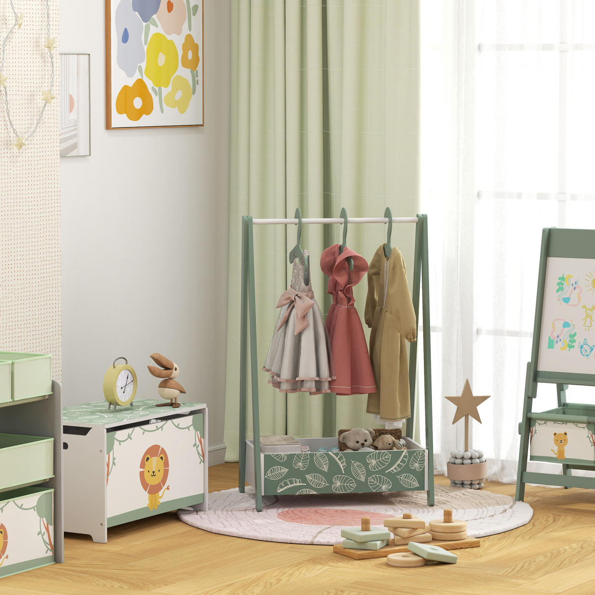 AIYAPLAY Baby Clothing Rack with Hangers, Shelf, Kids Clothes Rail