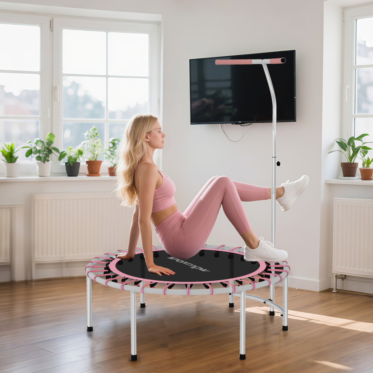 SPORTNOW Fitness Trampoline with Adjustable Handle