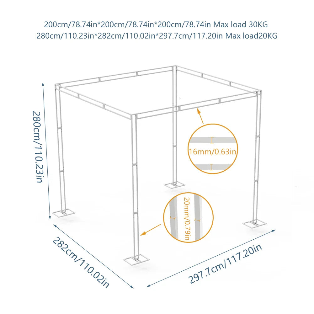 Heavy Duty Wedding Backdrop Stage Stand, Outdoor Canopy Tent, Chuppah, 4 Post, 10ft x 10ft