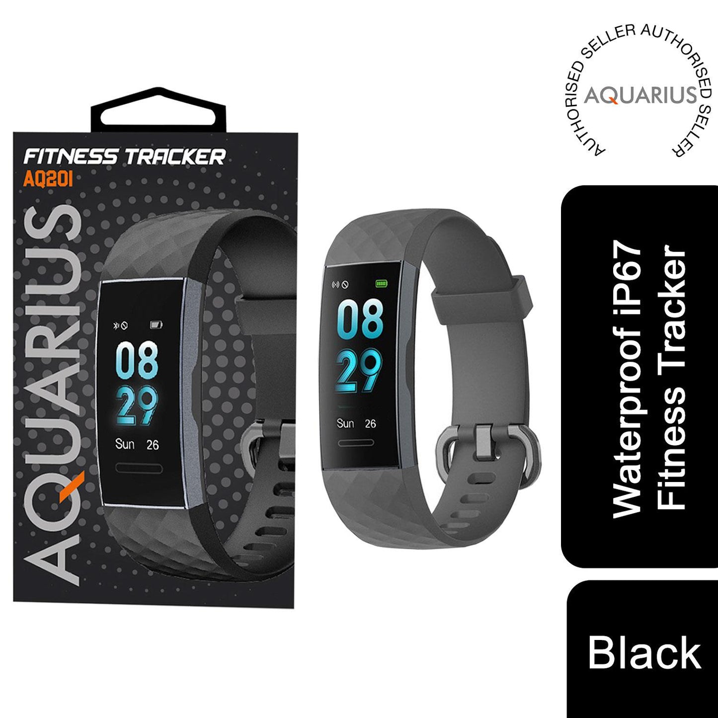 Aquarius Aquarius IP67 Waterproof Bluetooth Fitness Tracker with Heart Rate Monitor and Step Counter - Black Black 0