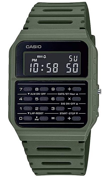 Casio Mens Digital Calculator Retro Dial with Green Plastic Strap Watch - CA-53WF-3BDF
