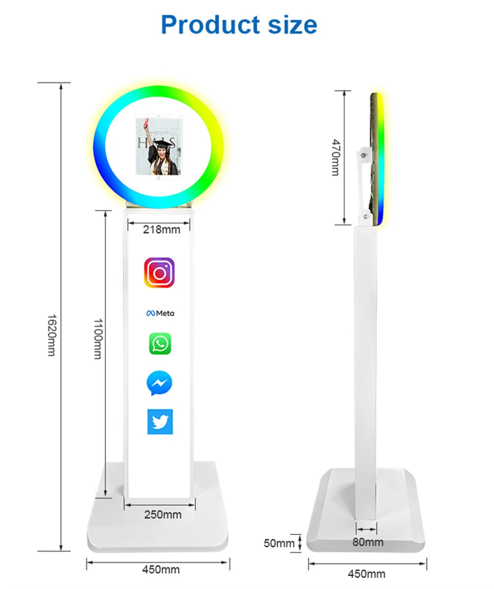 iPad Photo Booth Selfie Machine Shell Adjustable Stand Photobooth With LED Ring Light Customized LOGO For Wedding Partys Events