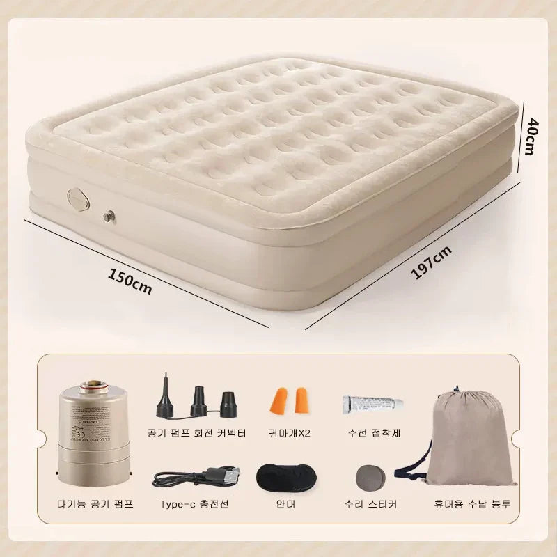 Interior Air Mattress Glamping Mats PVC Inflatable Sleeping Mattress Luxury 2 Person Camping Bed Mat Built-in Pump Thicken Mat