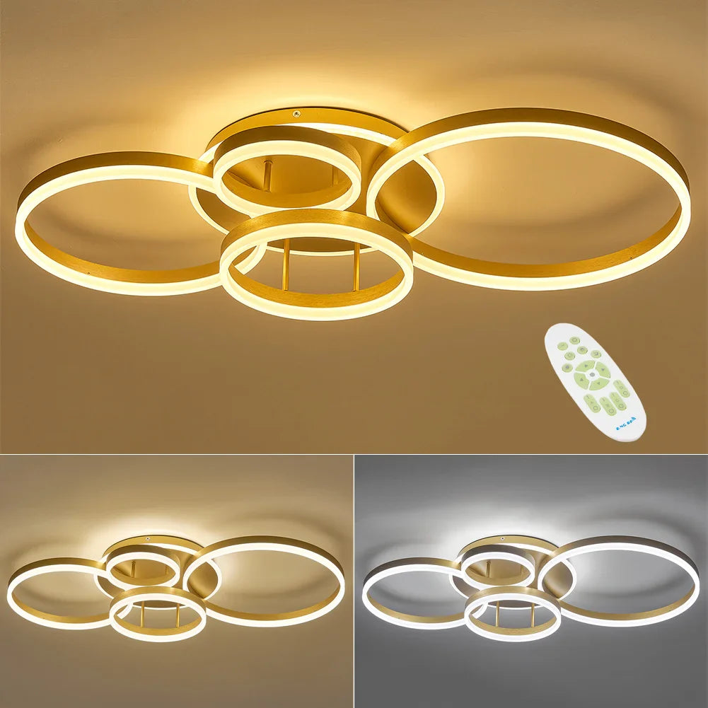KOMORE Classic Golden Loops Energy Efficient LED Ceiling Light, Cool White / Stepless Dimming for Office, Living Room, Bedroom