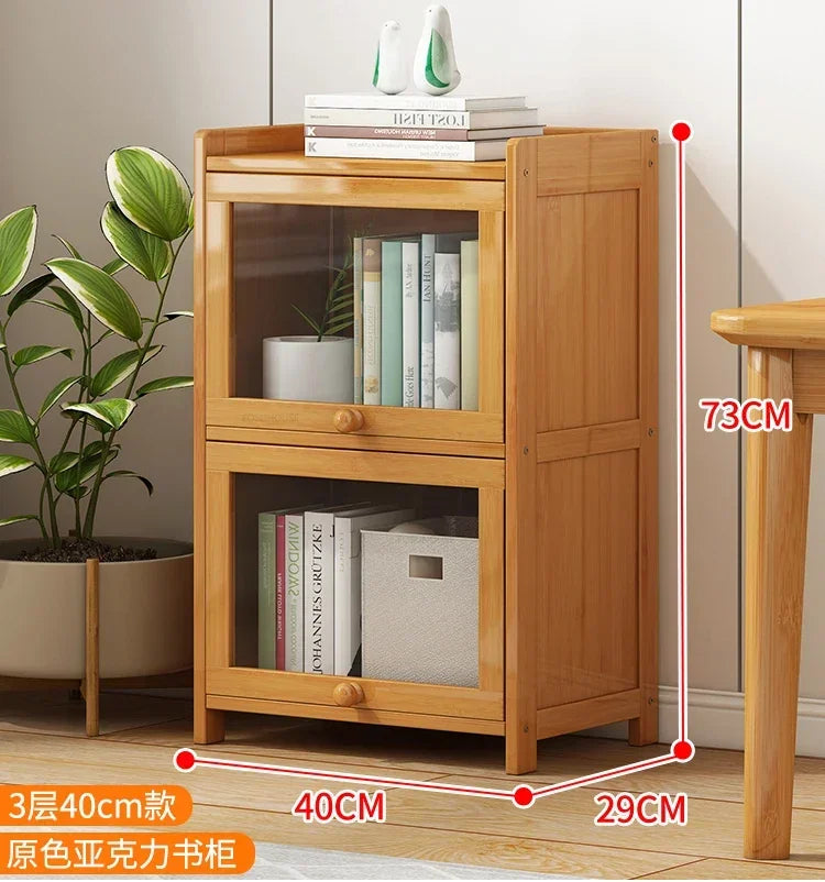 Japanese Home Furniture Bamboo Bookcases Organizer Multi-layer Storage Shelf Simple Retro Bookshelf With Door Modern Office Desk