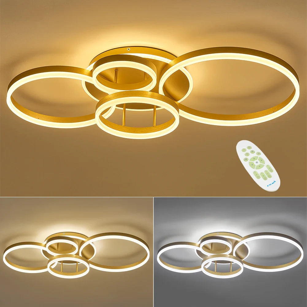 KOMORE Classic Golden Loops Energy Efficient LED Ceiling Light, Cool White / Stepless Dimming for Office, Living Room, Bedroom